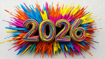 Vibrant 2026 New Year Celebration with Colorful Splash Background