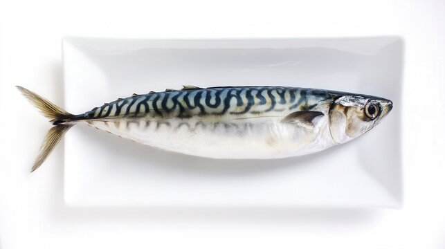 Fresh mackerel on white plate isolated on white background. Generative AI