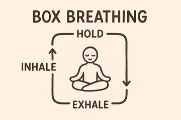 Mindful breathing exercise diagram teaching meditative inhale hold exhale technique promoting focus calm and balanced personal wellness routine