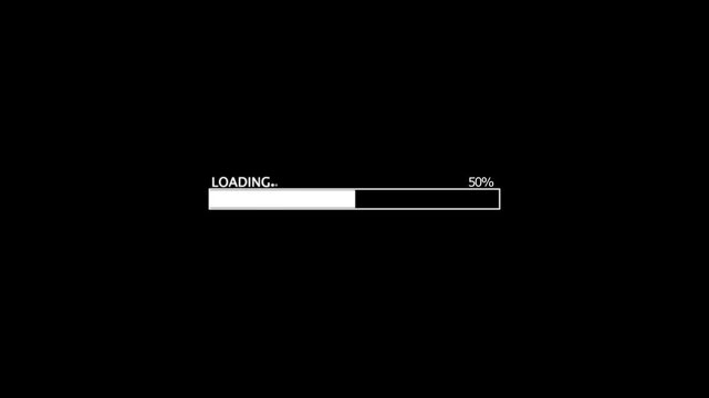 Abstract loading bar icon animation. Loading bar and percentage Futuristic progress loading bar 0-100 percent on a black background