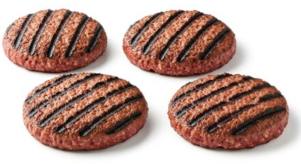 grilled hamburger meat isolated on white background, full depth of field