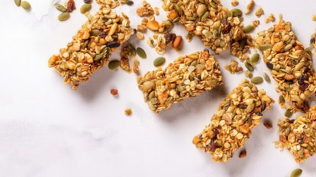 Granola Bars with Nuts and Seeds on White Isolated Background. Generative AI