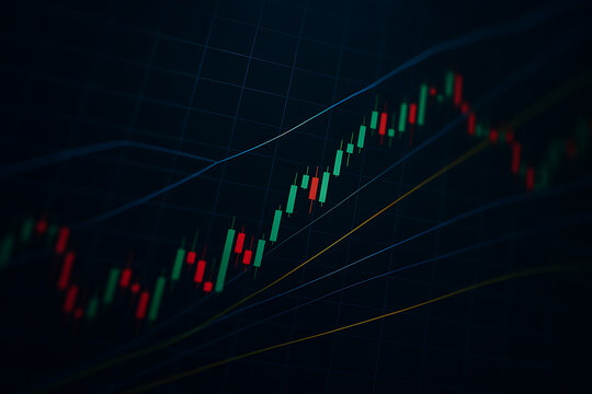 Financial candlestick chart analysis graph showing investment performance trends for business and stock trading economy
