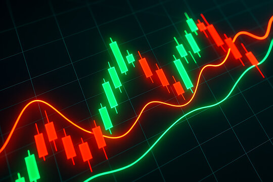 Bright forex chart with candlestick figure showing bullish and bearish stock performance for business market investment trading