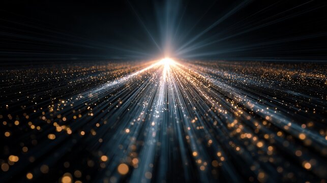 Beam of light over streaming particle line representing data flow toward conversion optimization goal.