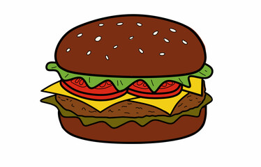 Bold and detailed burger illustration showing layered ingredients, ideal for menus, branding, stickers, packaging, and food graphics.