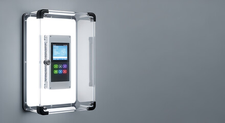 Field communication system showing control panel mounted on gray wall. SCADA systems connect industrial processes to field communication channels, demonstrating automation.