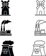 Energy Production and Environmental Impact Icons Collection