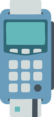 Simple handheld credit card payment terminal with keypad and receipt, symbolizing in-store point-of-sale transactions and cashless payments.
