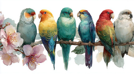  Colorful Illustration Seven Parrots