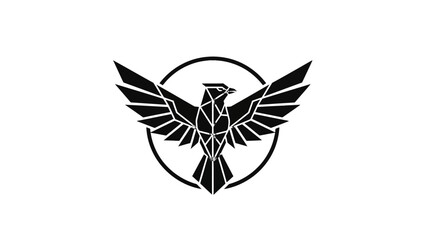 Obraz premium Black and white geometric eagle emblem with outstretched wings inside a circle.