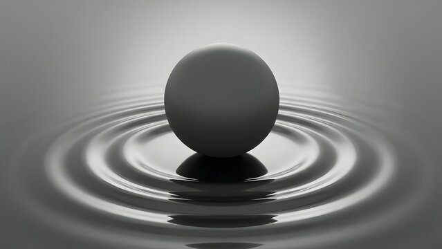 Matte sphere centered on a rippled mirror surface. Calm, futuristic minimalism ideal for UX backgrounds, tech design and modern creative visuals.