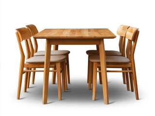 Fototapeta premium Wooden dining table and modern wooden dining chairs isolated on white background.