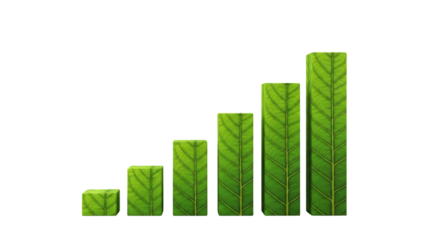 Green leaf textured bars showing upward growth trend, isolated on a transparent background, cutout, PNG