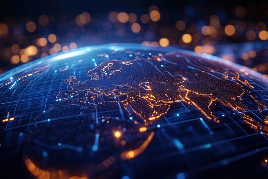 Visualization of global trade routes highlighting economic connections across continents with a focus on Europe