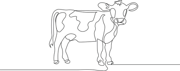 Minimalist one line drawing of a cute cow, perfect for adding a touch of rustic charm to your designs, great for farm themed projects and branding materials