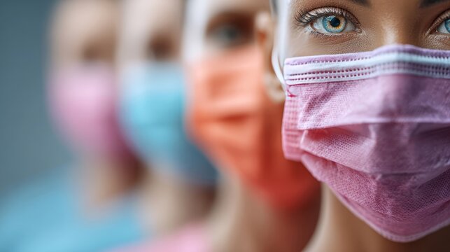 Women wearing colorful medical face masks for protection