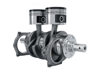 Engine crankshaft and pistons isolated on transparent background