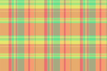 Tweed tartan textile background, individuality plaid check fabric. Blanket seamless pattern vector texture in green and orange colors.