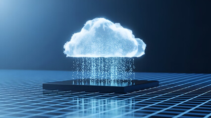 Digital Cloud Technology with Data Rainfall Effect on Sleek Surface