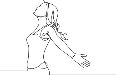 Embrace freedom with this stunning line drawing of a woman reaching for the sky, perfect for wellness brands, mindfulness campaigns, or minimalist design projects