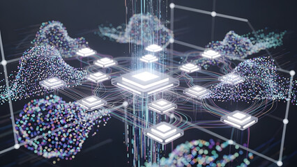Futuristic Data Network with Abstract Cloud Technology Visualization