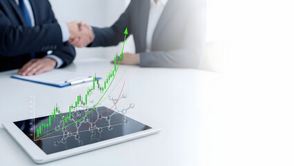 Rising financial graph on tablet representing pharmaceuticals industry growth