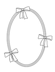 Vintage frame with a bow and a ribbon border. Doodle coquette style decorative ornament. Hand drawn vector illustration on white background.