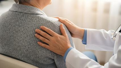 Doctor reassuring senior patient with pharmaceuticals consultation in clinic