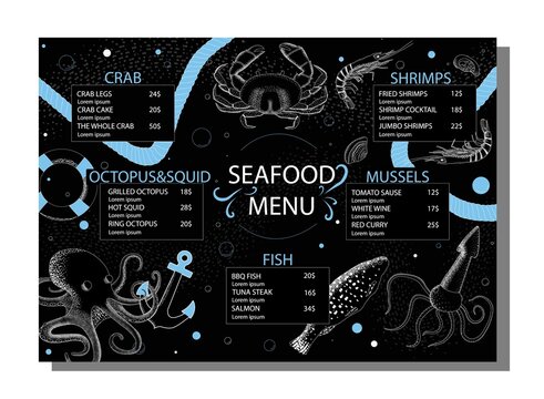 Stylized seafood menu layout - Powered by Adobe