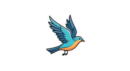 Fototapeta premium A vibrant blue bird with orange accents takes flight against a clean white background.