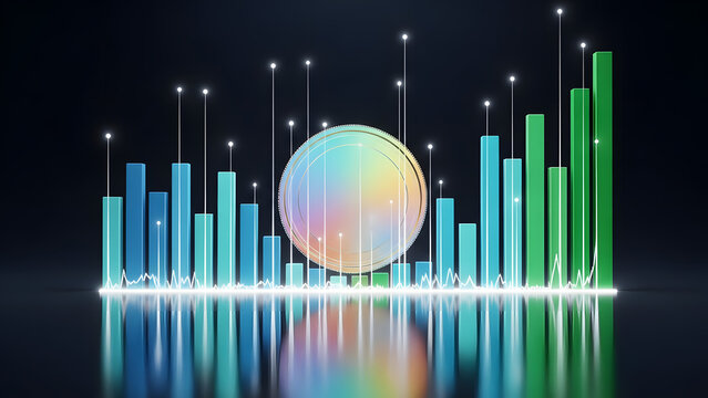 Colorful Financial Charts Demonstrating Data Trends with Coins