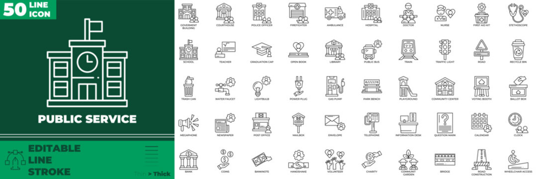 Public Service Line Editable Icons set