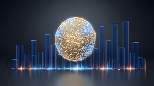 Futuristic Cryptocurrency Concept with Bar Graph and Circuit Design