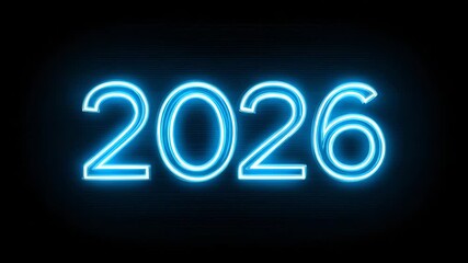 Glowing blue neon year 2026 text animation futuristic digital countdown celebration future technology - Powered by Adobe