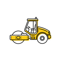 Road Roller Construction Vehicle Vector | Asphalt Compactor Illustration | Heavy Machinery Icon