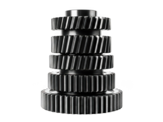 Stack of metal gears isolated on transparent background