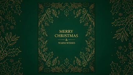 Naklejka premium Emerald green background features gold floral lines. Presents Christmas card or invite mockup.