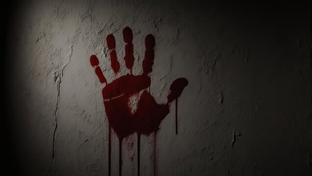 Bloody Handprint on a Dark Wall - A Chilling Crime Scene.