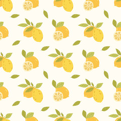Lemon Seamless Pattern with Fresh Citrus
