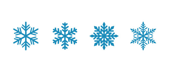 Vector blue snowflakes with intricate crystalline patterns on white background