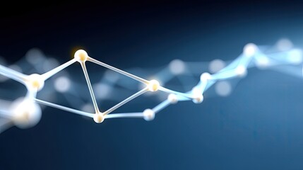 An abstract digital visualization of a network structure with glowing spherical nodes connected by luminous lines against a dark blue gradient background.