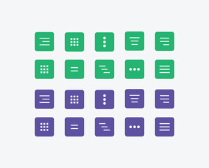 Modern Dashboard UI Icon Set. Flat Content Tiles in green and blue. Minimal Ui Element for web and apps design.
