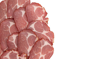 slices of pork neck cured isolated