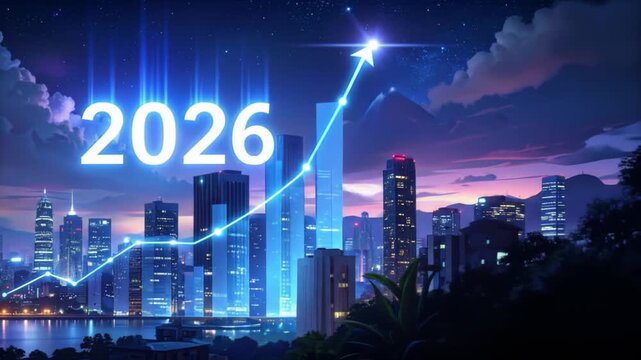 Future Growth Vision: Animated Cityscape with 2026 Financial Progression