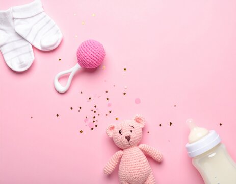 Adorable pink themed baby shower decorations, perfect for creating sweet social media content, greeting cards, and personalized invitations for new parents