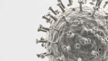 Monochrome Extreme Close-Up 3D Render of a Highly Detailed Virus Particle on a Bright Background