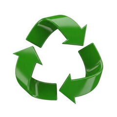 Obraz premium Shiny green 3d recycle symbol with three chasing arrows isolated on transparent background