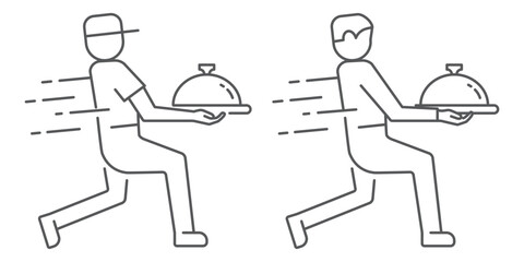 Waiter and food delivery line icon set. Restaurant service and fast delivery symbols in clean linear style. Editable stroke, isolated on transparent background.