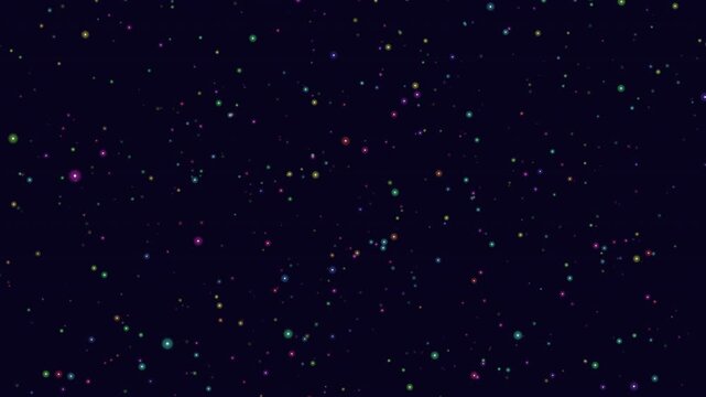 A dynamic and abstract composition featuring a collection of vibrant dots dispersed on a black backdrop, creating visually stimulating and free-spirited aesthetic devoid of specific intent or message